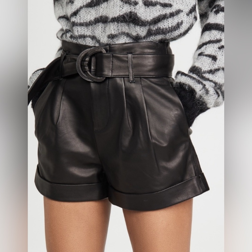 Frame Denim Black High Waist Lamb Leather Shorts